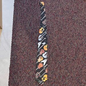 Ralph Marlin Black Tie with Orange and Cream Guitar Motif